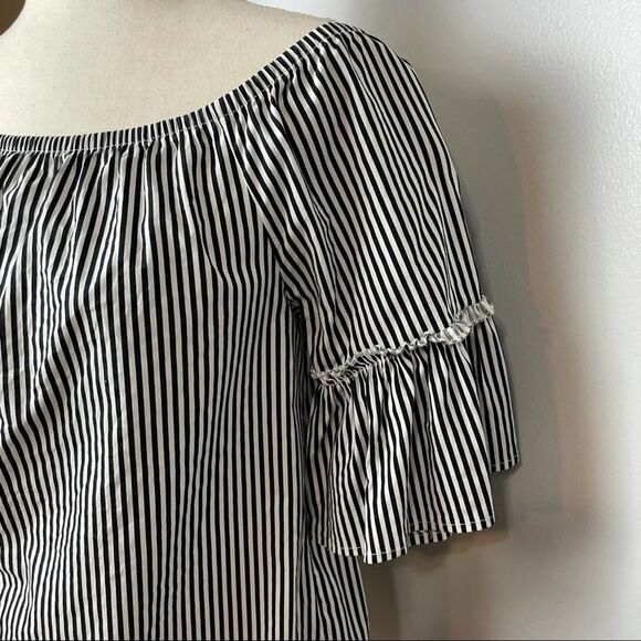 Ambiance Black & White Striped Strapless Off The Shoulder Blouse Short Sleeve M - Picture 5 of 10